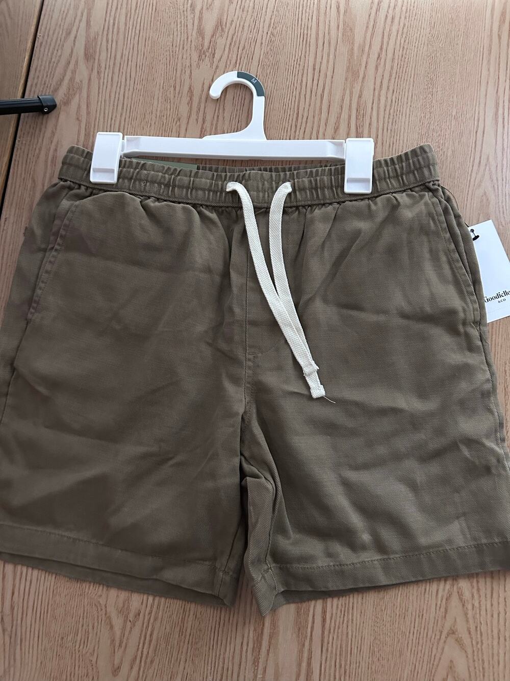 New Mens Goodfellow & Co Vintage Look Pull-on Shorts Dark Khaki 7” Inseam Medium